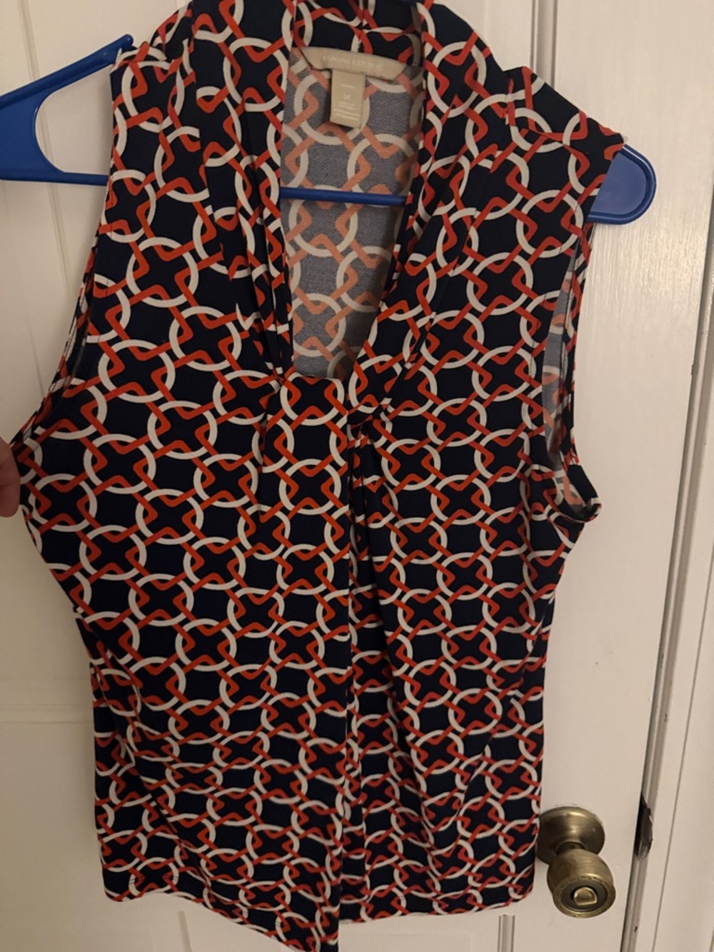 Banana Republic Navy Red & White Chain-Link Sleeveless Shell